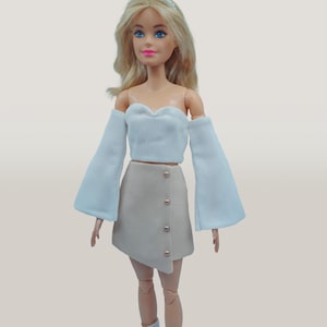 White elegant top and cream skirt, doll cloth outfit set for 11.5 inches 29 cm regular sized doll