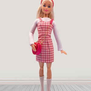 pink plaid dress 12 inch doll cloth outfit set