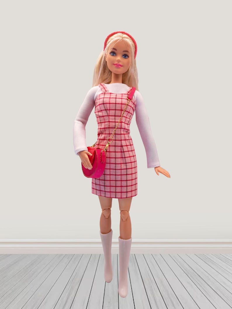 pink plaid dress 12 inch doll cloth outfit set