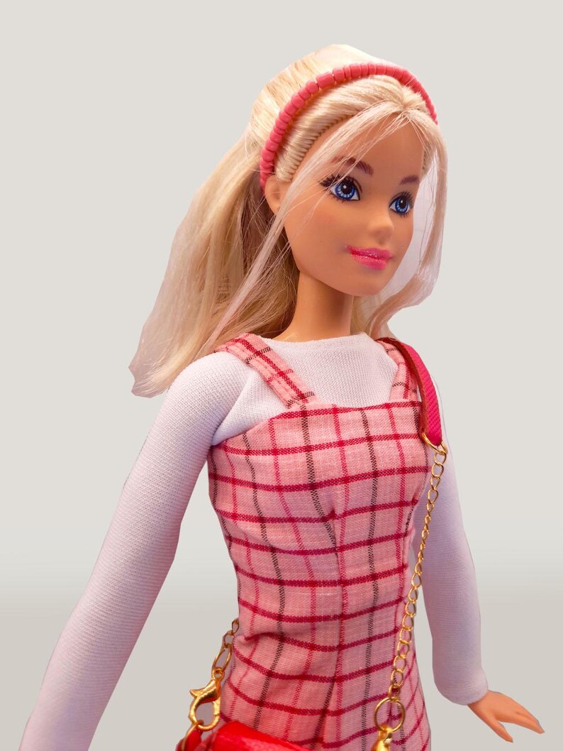 pink plaid dress 12 inch doll cloth outfit set