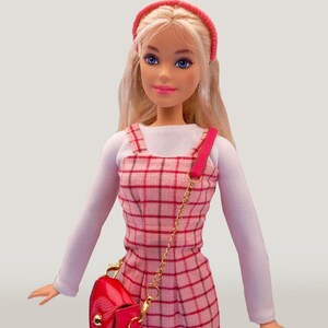 pink plaid dress 12 inch doll cloth outfit set