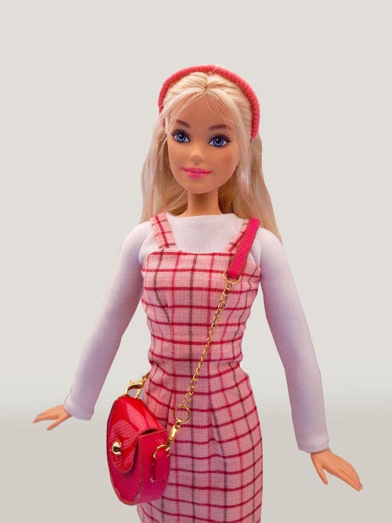 Pink Plaid Dress Doll Cloth Outfit Set, for Inches 29 Cm - Main Image