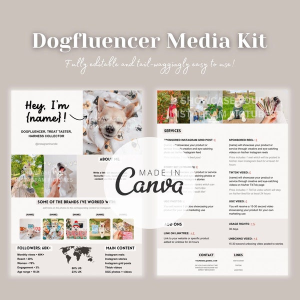 Dog Influencer Media Kit - Canva Template for Dogfluencers