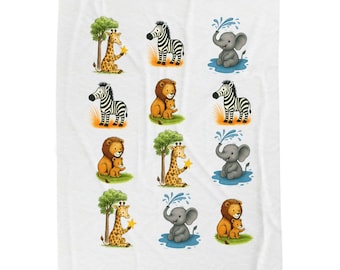 Safari Animal Plush Blanket: Cozy Nursery Throw, Kids Decor
