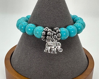 Handcrafted Turquoise Beaded Charm bracelet with Elephant charm