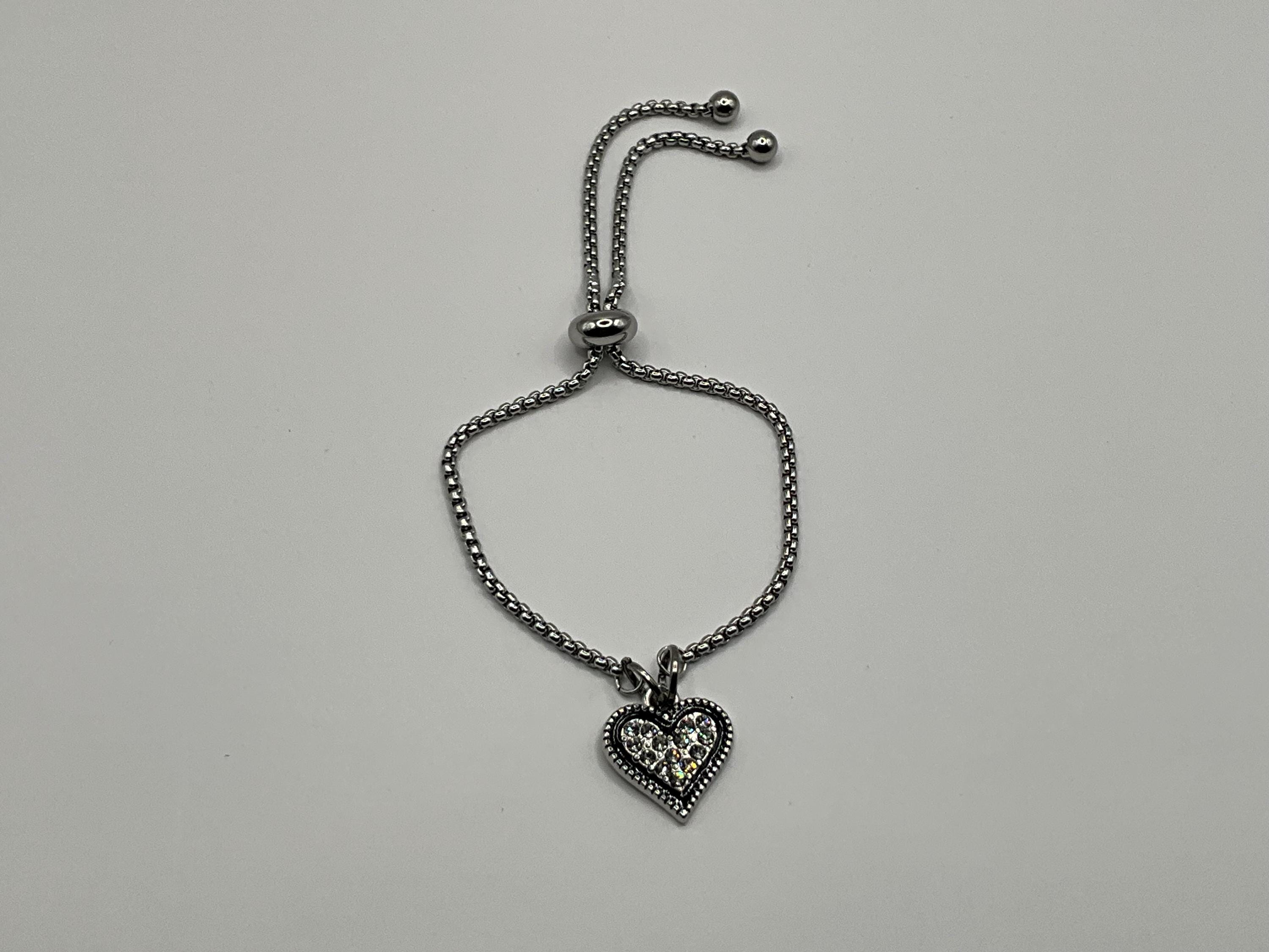 Heart adjustable slider bracelet, Valentines gift, tassel bracelet, gift for girlfriend, birthday gift, heart charm, women’s gifts