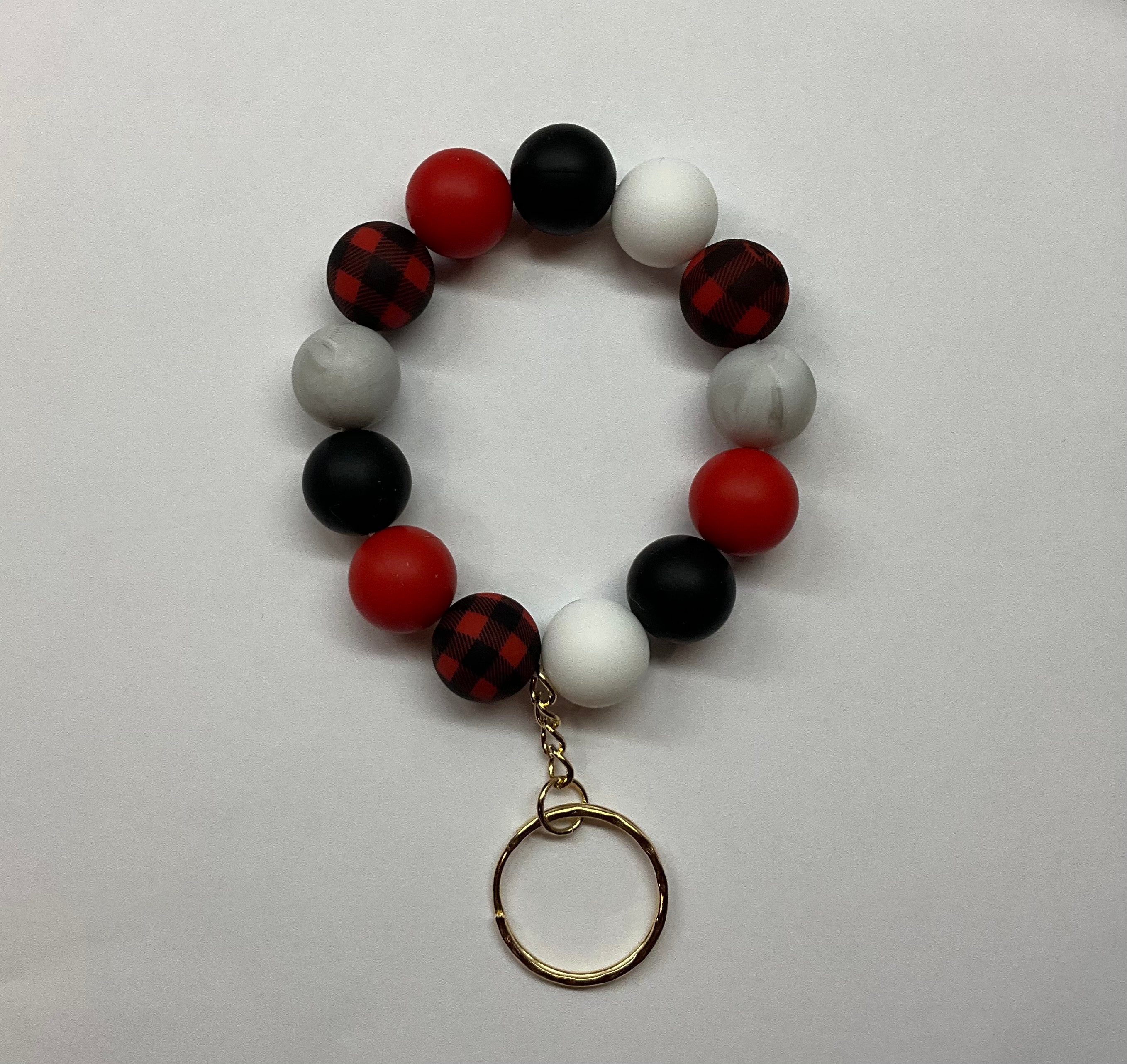 BuitBoll Wristlet Keychain With 4 Key Rings - Wooden Bead Bracelet Key Holder With Leather Tassel (Red) - View #9