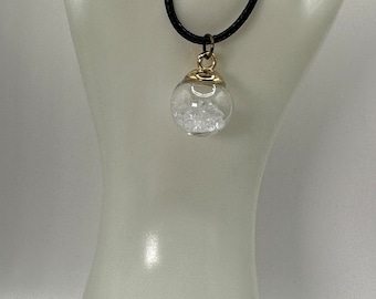 Glass ball with little balls pendant with brown strap necklace
