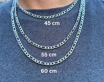 925 Sterling Silver Figaro Chain Necklace or Bracelet for Men, Birthday Gift for Him, Stainless Steel Jewelry Gift, Solid Figaro Link Chain