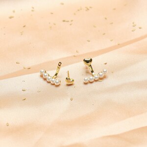 Adjustable Needle Pearl Heart Hoop Earrings, Perfect Gift for Her, Heart Shaped Pearl Stud Earrings, Minimalist Jewelry Earrings for Women