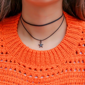 Black Velvet Double Layered Star Choker Necklace, Perfect Gift for Her, Black Velvet Star Charm Layered Choker, Jewelry Gift for Women