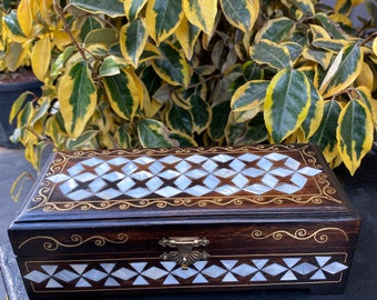 Caja de madera para joyas, caja hecha a mano con incrustaciones de perlas, caja de almacenamiento de joyas, caja de regalo, caja de madera con incrustaciones de nácar