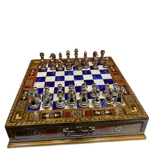 Handmade Chess Set Christmas Day Gift, Personalized Wooden Chess Board with Storage, Decorative Chess, Christmas Gift for Him, Birthday Gift