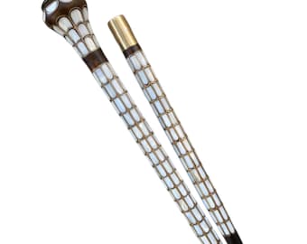 Bastón de madera de nogal con incrustaciones de nácar para el Día del Padre y Navidad: un regalo especial y significativo "Día de la Madre