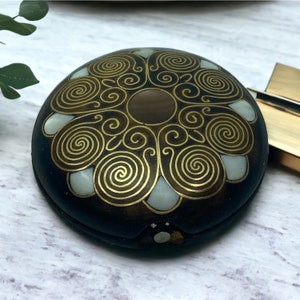 ESPEJO DE MANO Espejo de mano, espejo de maquillaje hecho a mano de nácar azul, espejo de mano para maquillaje, espejo de loto antiguo, regalo para el día de la madre de niña