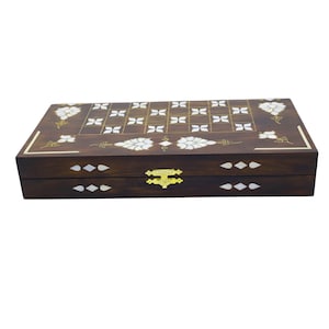 Mother of Pearl Inlaid Backgammon - Walnut Wood and Bronze Wire Inlaid