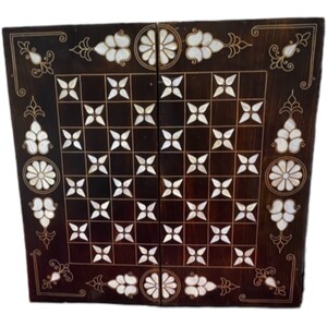 Mother of Pearl Inlaid Backgammon - Walnut Wood and Bronze Wire Inlaid