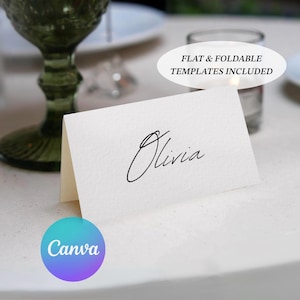 Sjabloon afdrukbare plaatskaarten, Canva Custom bewerkbare en digitale Instant Download, stijlvol diner naamplaatje, minimalistische elegante bruiloft