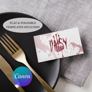 Printable Halloween Place Cards Template, Canva Custom Editable and Instant Digital Download, Spooky Dinner Party Name Tag, Scary Essentials