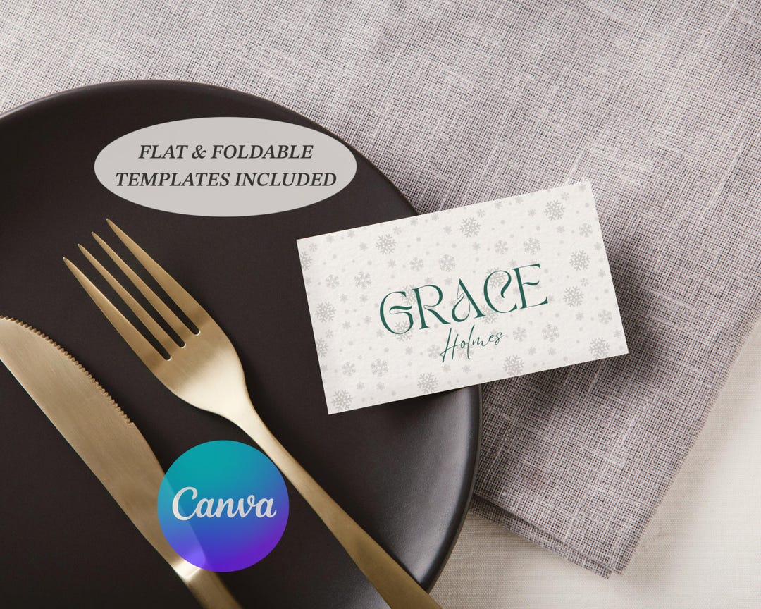 Printable Christmas Place Cards Template, Canva Custom Editable Digital