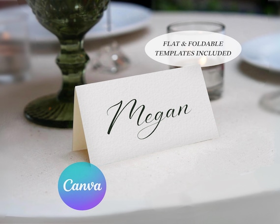 Printable Place Cards Template: DIY Printable Dinner Name Tag for Wedding, Party, Elegant Calligraphy (Canva Editable Digital Download)