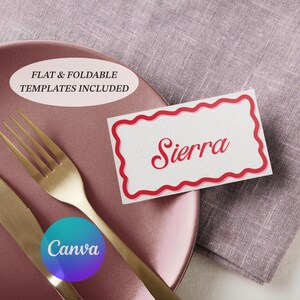 Plantilla imprimible para tarjetas de lugar de San Valentín: Etiqueta con nombre para una cena femenina (Descarga digital editable en Canva)