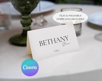 Printable Place Cards Template: DIY Elegant Calligraphy Minimal Dinner Party Name Tags (Canva Editable Digital Download)