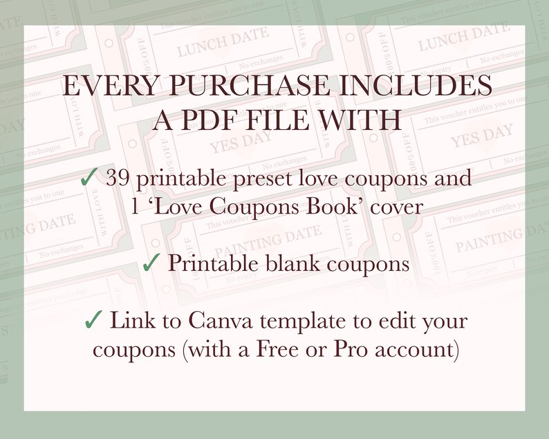 39 Printable Editable Love Coupons, Blank Love Vouchers & Canva Template, Love Vouchers, Gifts