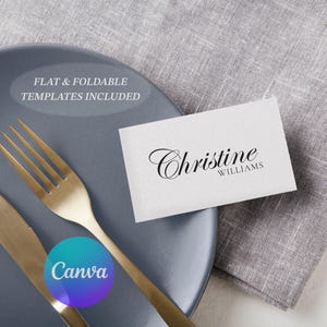 Modelos de Marcadores de Lugar em Canva para Imprimir: Etiquetas de Nome Personalizadas com Caligrafia Elegante. ~Para Organizar Eventos, Casamentos e Festas~. (Download Digital Editável)