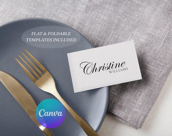 Printable Place Card Template: Custom Elegant Dinner Name Tag (Canva Editable Digital Download)