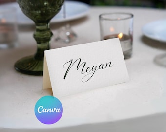 Printable Elegant Calligraphy Place Cards, Custom Editable Canva Template and Digital Download, Classy Dinner Name Tag, Minimalist Wedding