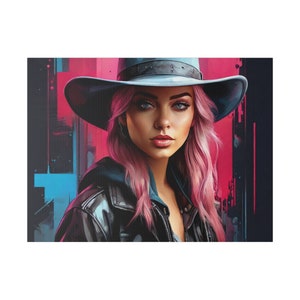 Pink haired cowgirl model Matte Canvas, Stretched, 0.75&quot;