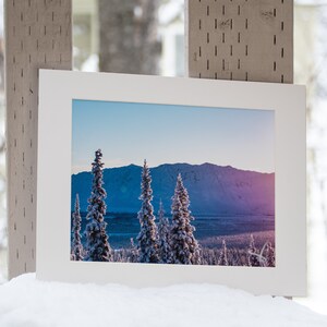 Alaska Print &quot;Frosted Sunlight&quot; Handmade Art Landscape Print Mountains and Winter in Alaska 8 by 10 Inch Print