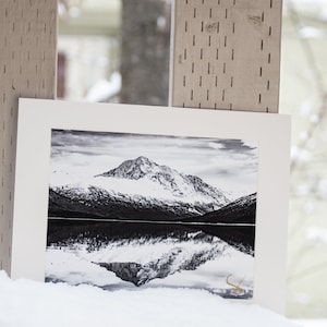 Alaska Print Mile &quot;10 Eklutna Lake Rd&quot;. Handmade Art Print Mountains and Winter in Alaska 8 by 10 Inch Print Black and White