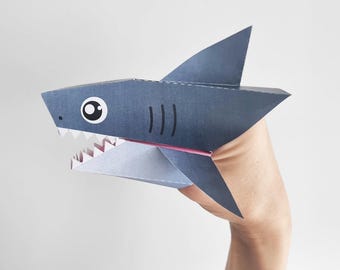 Mini Megalodon Printable Shark Puppet, Kids Paper Craft Activity, Instant Download