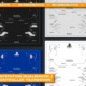 Puede incluir: Un diagrama que muestra los componentes internos de un mando Playstation DualShock 3. El diagrama se muestra en cuatro colores diferentes: negro, azul, blanco y gris. El diagrama muestra la ubicación de los botones, los sticks analógicos, los motores de vibración y otros componentes.