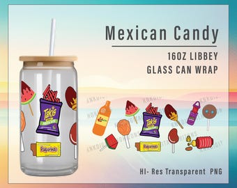 Mexican Candy Wrap, 16oz PNG Tumbler Design, Dulce Mug Wrap, Bright & Fun Digital Download