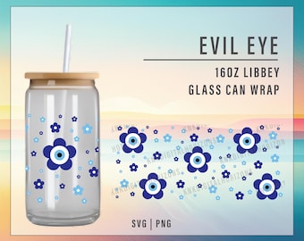 Boho Evil Eye 16oz Tumbler Wrap PNG Design (Digital Download)