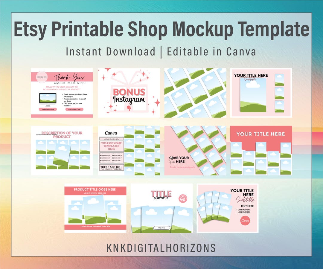 Etsy Shop Printable Mockup, Editable PDF Template, Digital Download, Small Biz Branding, Product ...