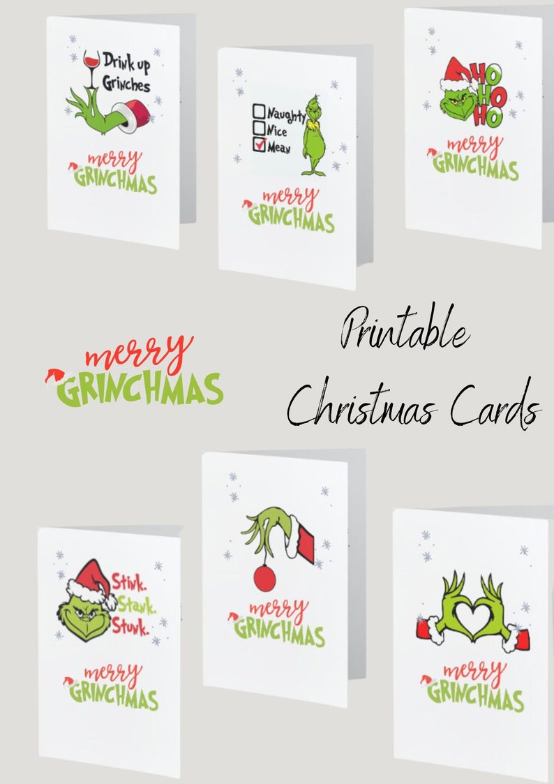 The Grinch Merry Grinchmas 6 Different Printable Christmas Cards Merry ...