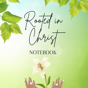 Notatnik „Rooted in Christ” autorstwa Marii Flores, chrześcijański dziennik do pisania, inspirujący notatnik, dziennik Nature Green Design, oryginalny