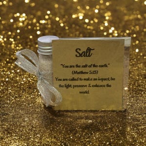 Salt of the Earth Salt Glitter Container in Gift Bag Christian Bible Verse Matthew 5:25