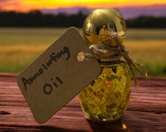 Annointing Oil Frankincense and Myrr, Handmade Organic Oil in Decorative Gold Glass Bottle and Velvet Pouch