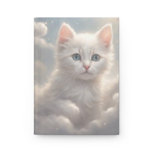 Heavenly Kitten Hardcover Journal, cat notebook, cat journal, best cat journal, unique cat notebook, gift for girl, homemade journal, kitten
