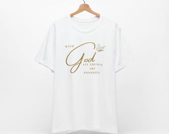 Camiseta cristiana "Mariposa fiel", camiseta con gráfico religioso, regalo cristiano, camiseta inspiradora, con Dios todo es posible.