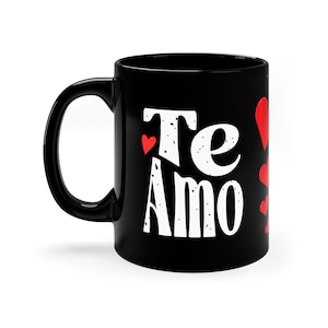 Te Amo (I Love You) 11oz zwarte mok, rode harten, valentijnscadeau voor hem, valentijnscadeau voor haar, ik hou van je-mok, beste cadeau voor haar, Spaanse mok