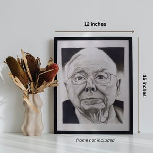 Original Charcoal Portrait of Charlie Munger: Investor Art (12x15 in, Unframed)