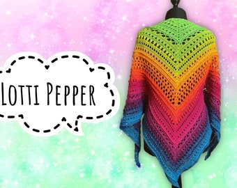 Patrón de crochet para el chal Lotti Pepper Alemán Inglés Finlandés