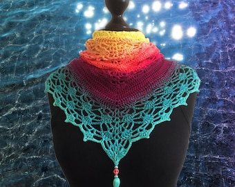 Patrón de crochet chal Uinen Alemán, Inglés