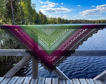 Patrón de crochet para el chal Duskwalk (alemán, inglés, finlandés)